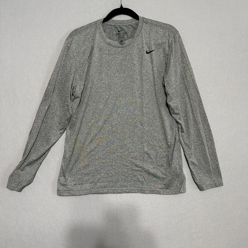Nike Dri-FIT Mens Long Sleeve Training Shirt Heather Grey Large Gym Running Top